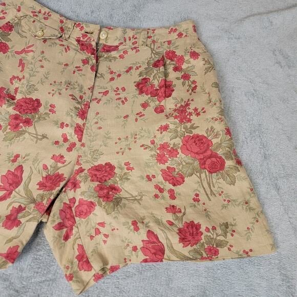 Ralph Lauren Floral Linen Shorts Women’s 10 High Rise Pleated Vintage Boho - Picture 10 of 10